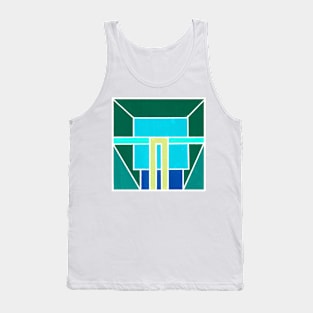 Yellow Blue Green Geometric Abstract Acrylic Painting Tank Top